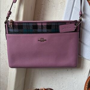 Coach East/West Pop Crossbody with a plaid print pouch